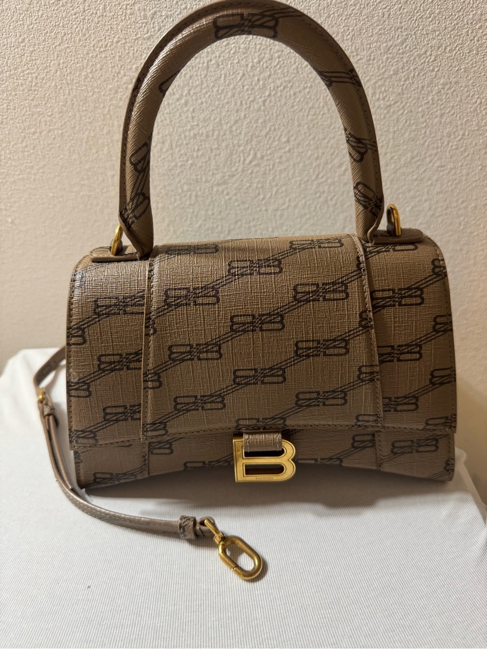 Balenciaga Taupe Monogram Top-Handle Satchel with Gold B Hardware